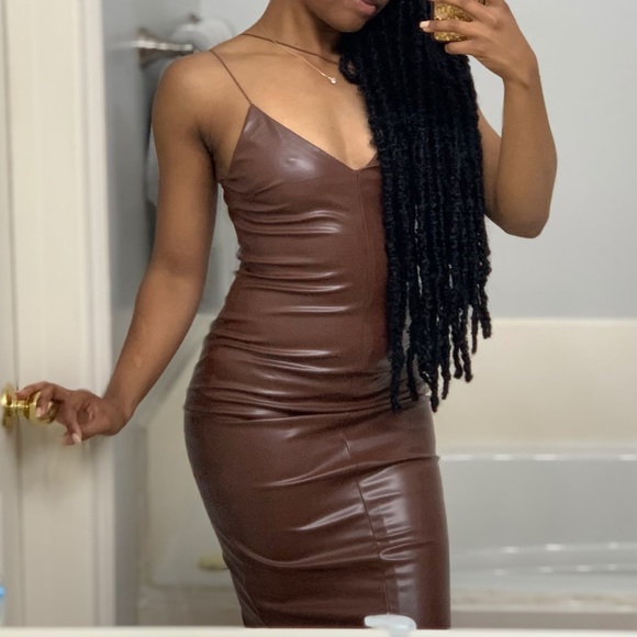 Fashion Nova Make it Sexy Faux Leather Midi Dress - Brown, Size M Fits S, NWT - Picture 4 of 6